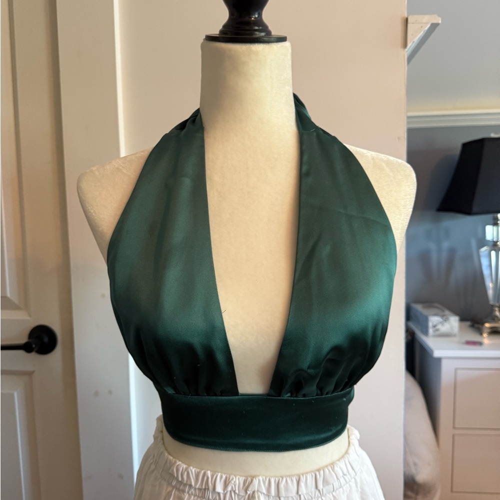 Emerald Green Satin Halter Top
